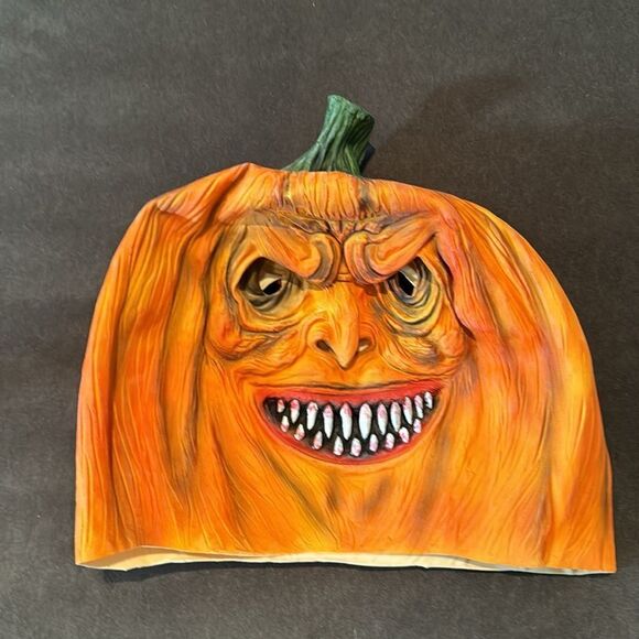 Adult Scary Halloween Full Head Pumpkin Mask TWO Sided Latex One Size NEW - Picture 4 of 5